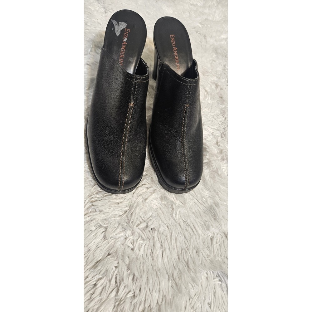 Enzo Angiolini 8.5 Black Leather Stitch Platform‎ Mules Heel - Picture 2 of 11